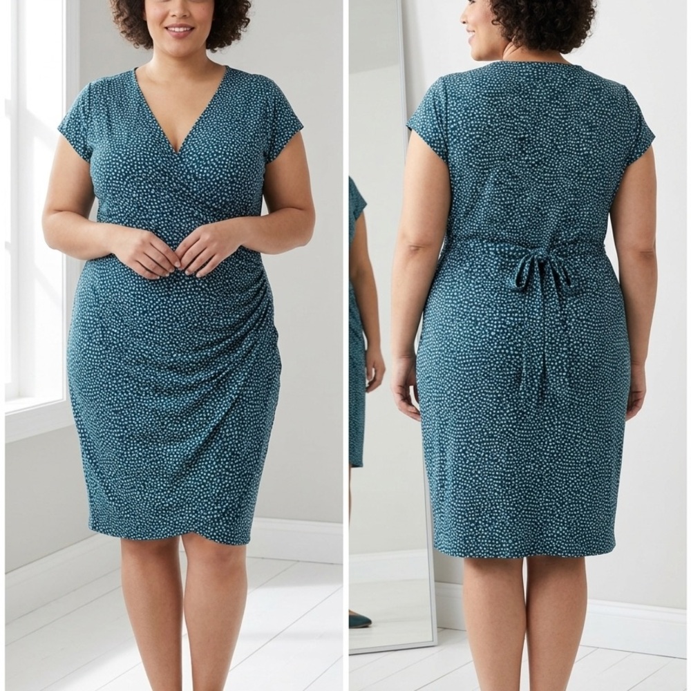 Amazon Essentials Blue Patterned Midi Dress NWT - image 1